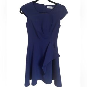 Calvin Klein Dress Blue Ruffle Trim Women Size 2 Petite